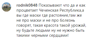 Скриншот комментария к сюжету ЧГТРК "Грозный" о посещении Кадыровым агрохолдинга, https://www.instagram.com/p/CDhYCstl0QH/