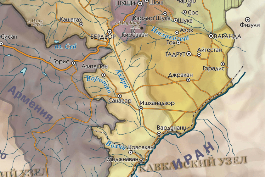 Джракан (Джебраил) на карте Нагорного Карабаха. https://www.svobodu.online/articles/354792/