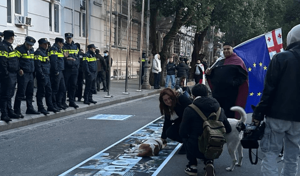 Силовики и протестующие у здания Конституционного суда. Скриншот фото Tbilisi Life от 12.01.25, https://t.me/Tbilisi_life/35741