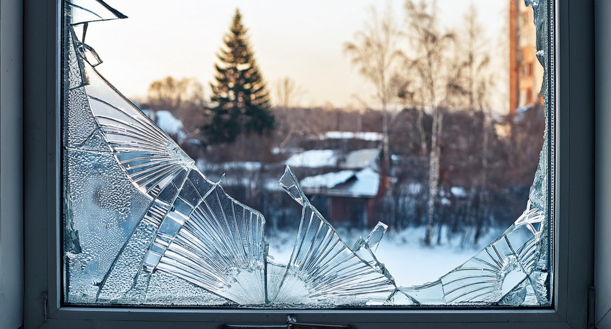 Разбитое окно. Иллюстрация создана "Кавказским узлом" с помощью ИИ в программе Photoshop