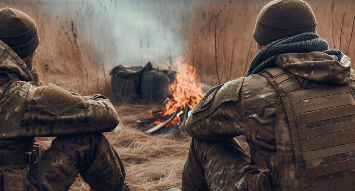 Военные на СВО. Иллюстрация создана «Кавказским узлом» с помощью ИИ в программе Photoshop