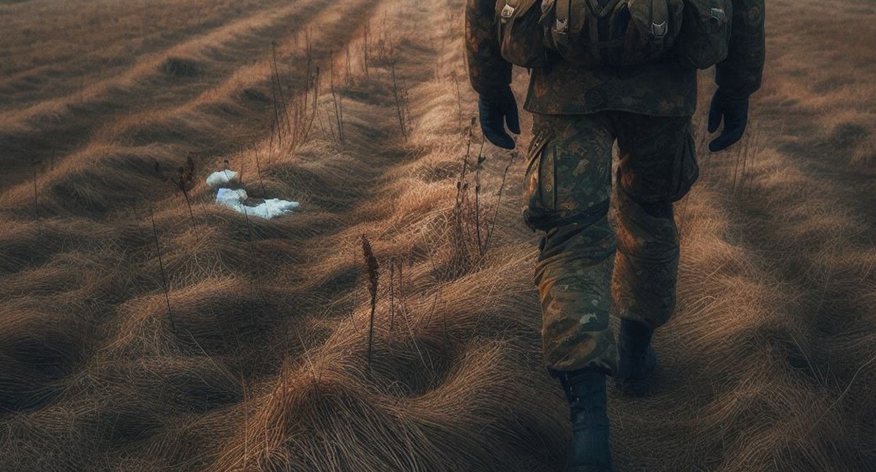 Военный на СВО. Иллюстрация создана «Кавказским узлом» с помощью ИИ в программе Photoshop